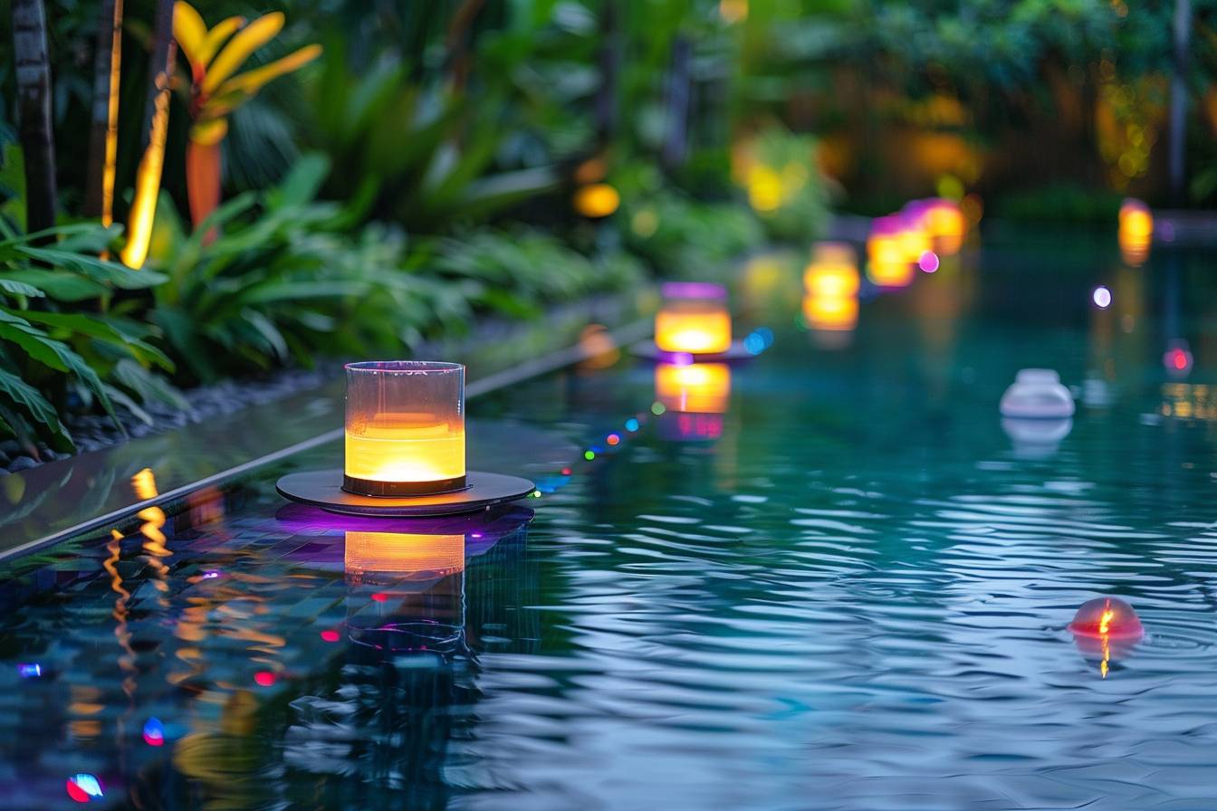 Éclairage de piscine créant une ambiance unique Ambiance jardin accentuée par un éclairage de piscine