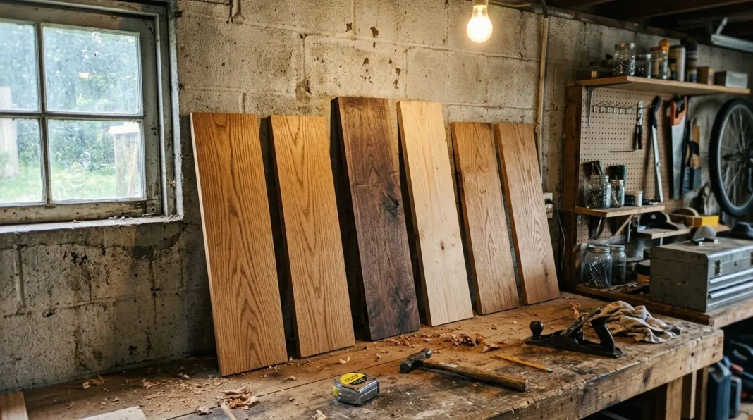 Atelier de menuiserie avec planches bois Planches de bois dans atelier artisanal avec outils
