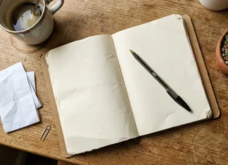 Suivre son budget mensuel au carnet papier Carnet ouvert avec stylo sur bureau en bois naturel