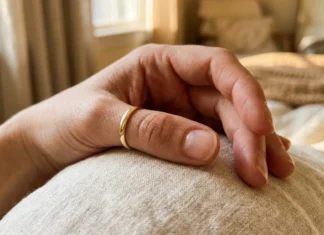 Alliance au pouce : signification et symbolisme Femme enceinte portant une alliance dorée, main sur le ventre