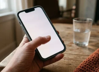 Supprimer son compte Snapchat définitivement : guide iPhone Personne tenant un téléphone avec écran blanc vierge