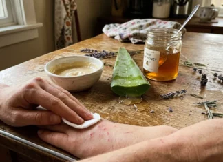 Remède naturel contre les aoûtats : soulager Personne appliquant un soin naturel sur sa peau avec aloe vera et miel